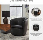 Signature Design by Ashley Leather Swivel Accent Chair, Midnight | 100% top grain leather, Swivel barrel chair, No assembly required, Sloped arms, Sturdy metal frame, Kierreys Series