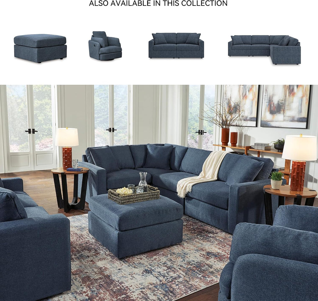Signature Design by Ashley Modmax Oversized Square Accent Ottoman, Ink Blue | Stain-resistant Next-Gen Nuvella performance fabric, 32 in square footprint, Fits modular sectionals, No assembly required