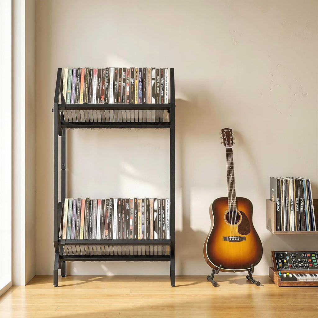HOMCOM 50 CD Storage Rack 2-Tier Metal CD/DVD Rack Space-Saving Black