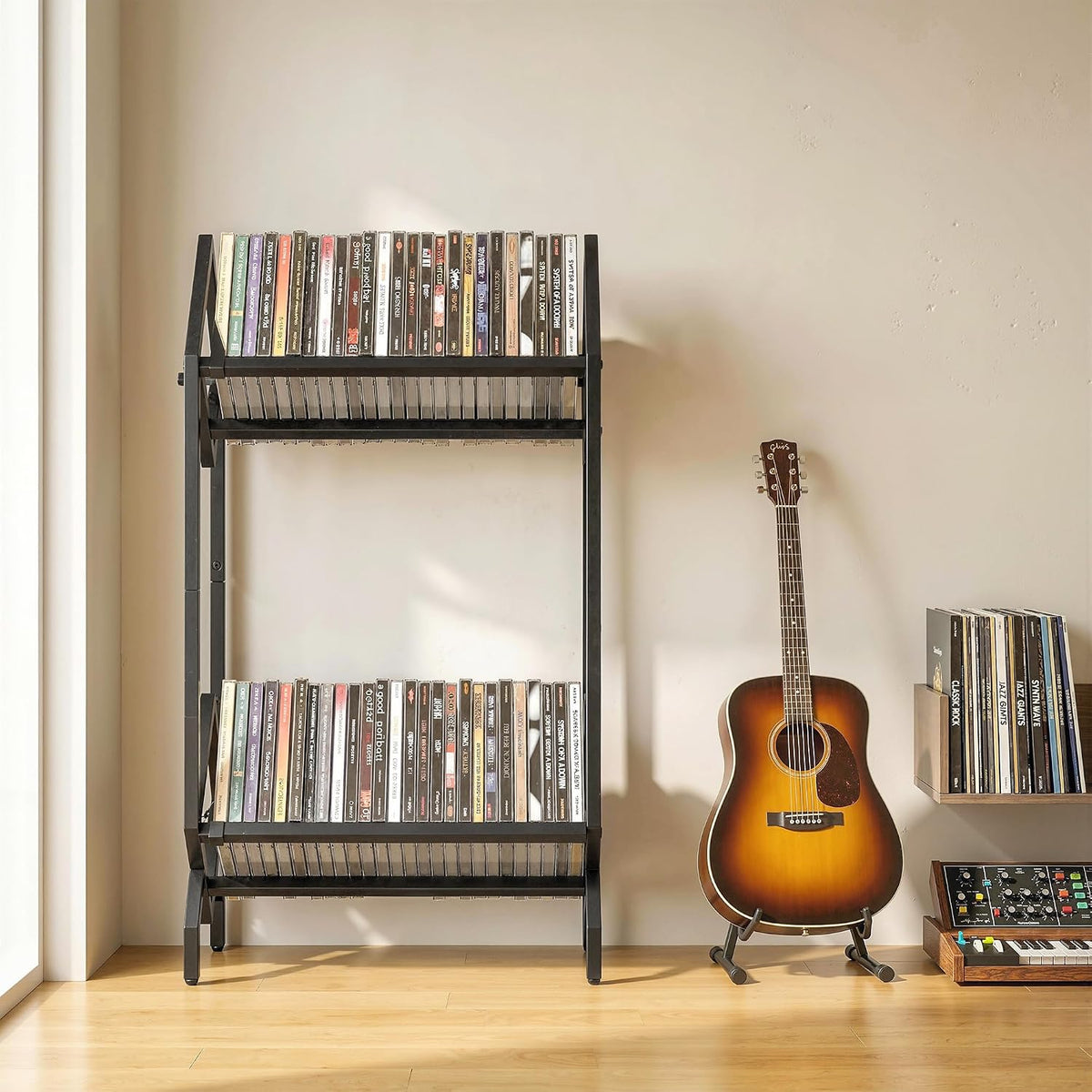 HOMCOM 50 CD Storage Rack 2-Tier Metal CD/DVD Rack Space-Saving Black