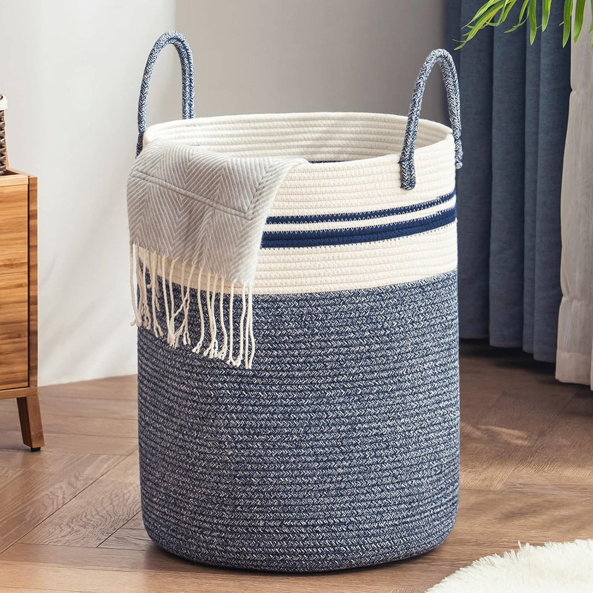 YOUDENOVA Jute Rope Laundry Hamper Basket, 58L Blanket Basket for Nursery