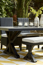 Signature Design by Ashley Beachcroft Outdoor Dining Table, Rust-Resistant Farmhouse Design with Porcelain Tabletop and Umbrella Hole, for Patio Entertaining, Black/Light Gray, 84-Inch
