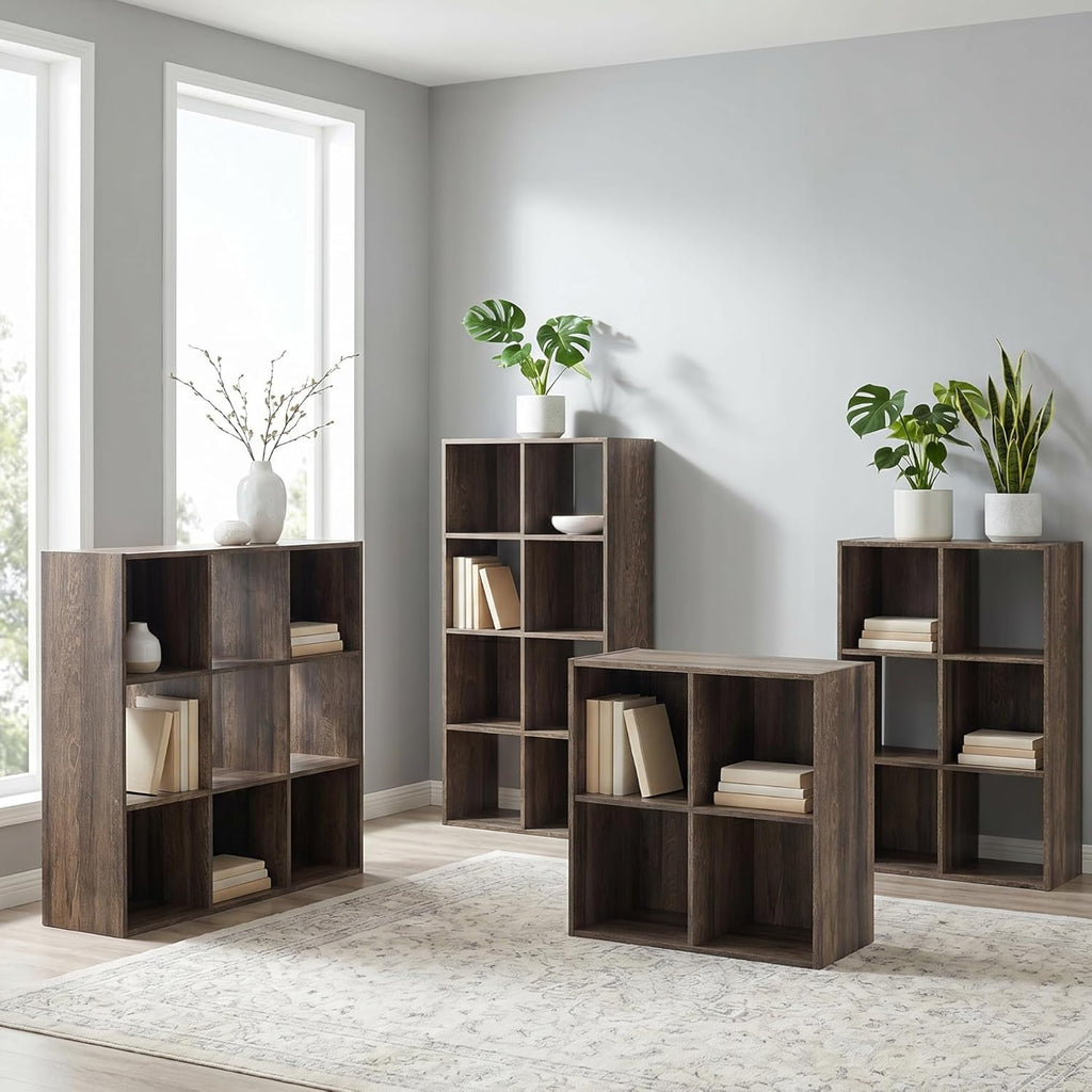 Signature Design by Ashley 6 Cube Storage Organizer, Brown Bookshelf | Durable engineered wood, Weathered brown finish, Fits standard 10.5-inch bins for neat closet storage, Shallifer Series
