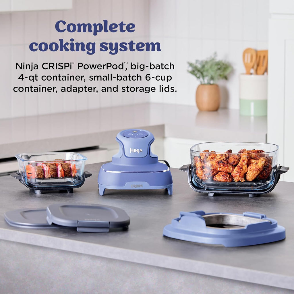 Ninja Crispi Glass Air Fryer, 4-in-1, Frosted Lilac, FN101PR | Max crisp, bake, air fry, recrisp, 450F max, 4 Qt and 6 Cup containers, PFAS-free glass