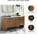 Signature Design by Ashley Modern Accent Cabinet, 66 in Credenza, Fitzroy | Solid mango wood sideboard, Mostly pre-assembled, 3 soft-close doors, Built-in cord management, Natural wood finish