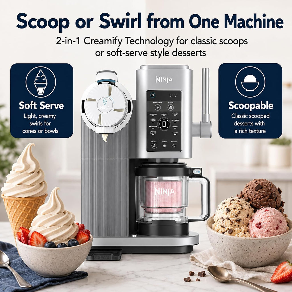 Ninja NC701 CREAMi Swirl 13-in-1 Soft Serve Ice Cream Machine (Renewed) Bundle with 2 YR CPS Enhanced Protection Pack