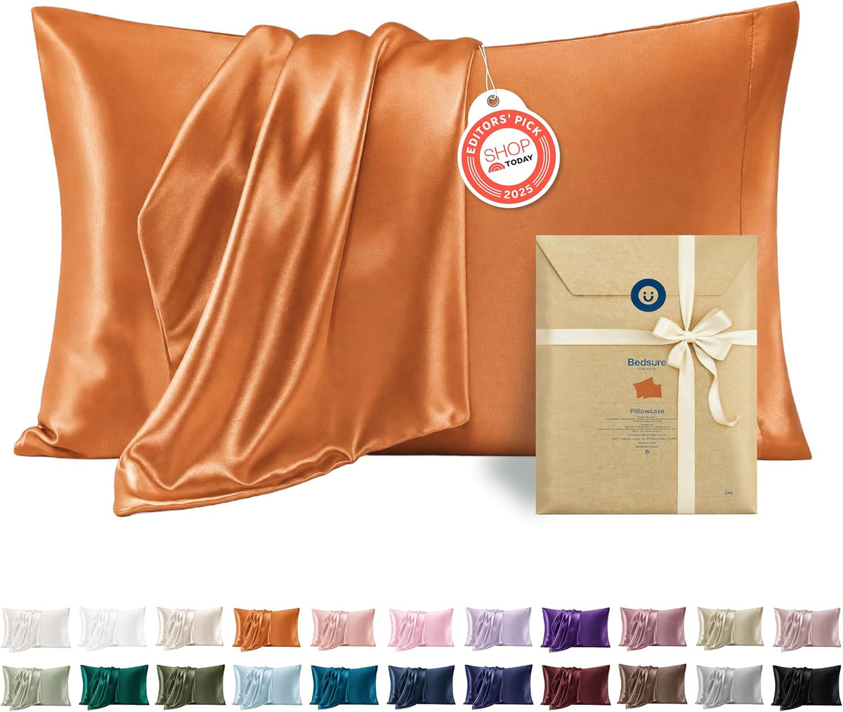 Bedsure Satin Pillowcase Standard Set of 2, Silky Pillow Cases, Beige