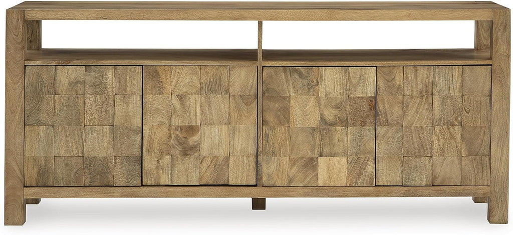 Signature Design by Ashley Hudwick Farmhouse 4-Door Accent Cabinet with 2 Adjustable Shelves, Light Brown