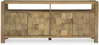 Signature Design by Ashley Hudwick Farmhouse 4-Door Accent Cabinet with 2 Adjustable Shelves, Light Brown