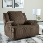 Signature Design by Ashley Top Tier Rocker Recliner Chair, Oversized Wide Seat, Cozy Corduroy Velvet Polyester Upholstery, Manual Pull Tab Lounge Chair for Living Room, No Assembly Required, Chocolate