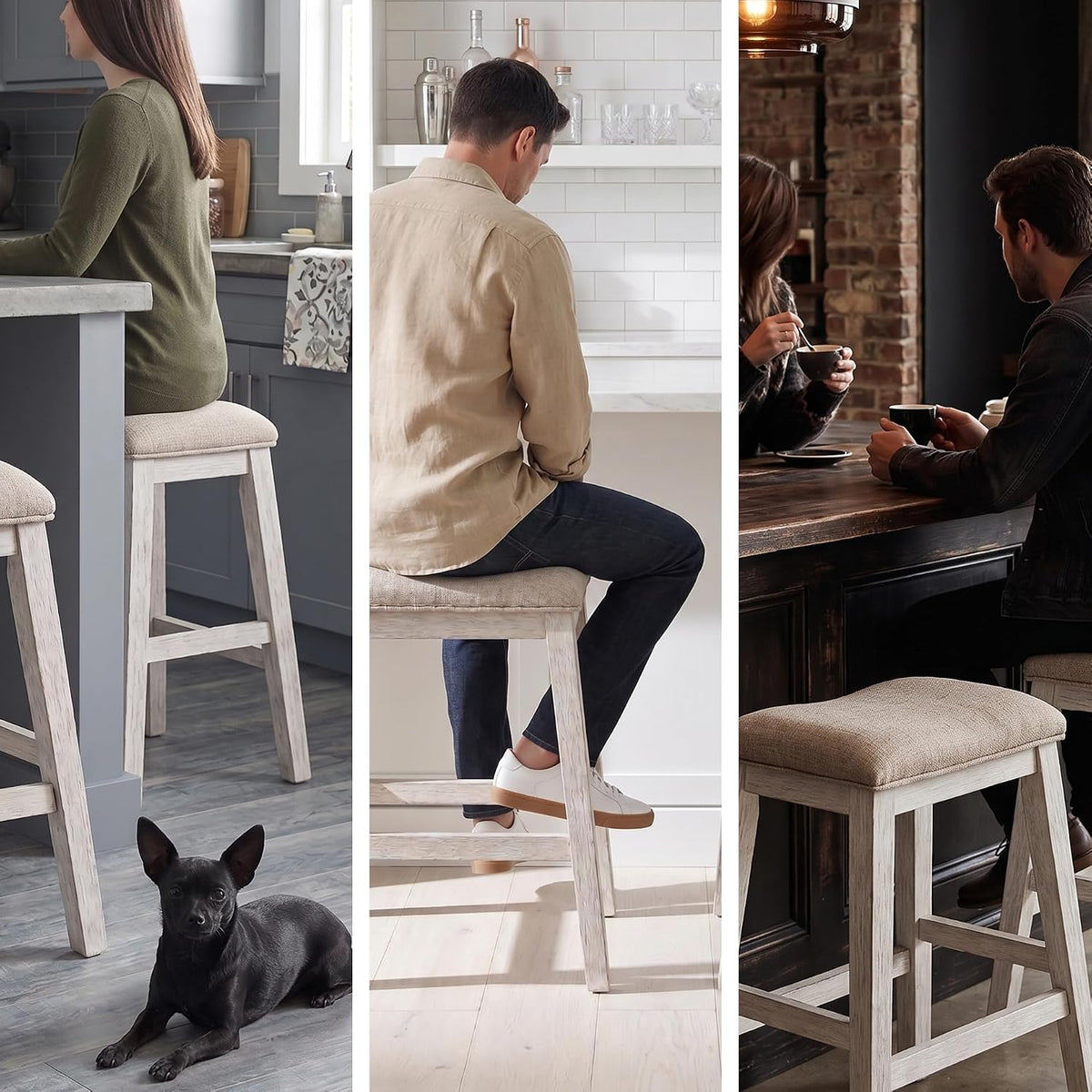 Signature Design by Ashley Skempton Counter Height Bar Stool, Set of 2 | Space-saving 24-inch farmhouse design, Supportive 18.5-inch foam-cushioned saddle seat, Distressed wood frame with footrest