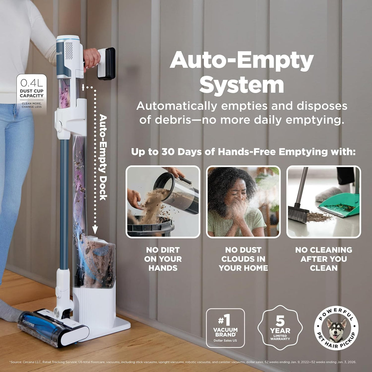 Shark Clean & Empty Cordless Stick Vacuum, 40-Min Runtime, Blue, BU3523
