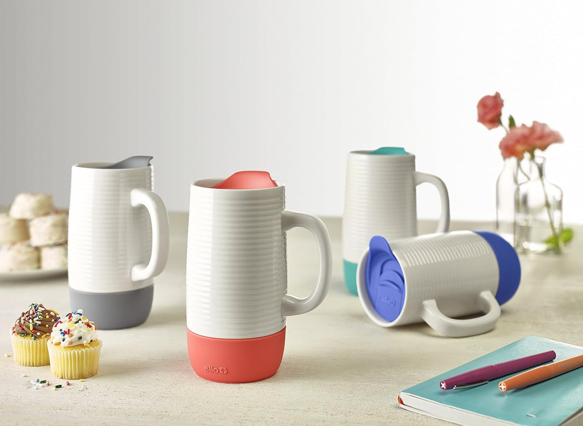 Ello Jane 18oz Ceramic Travel Mug with Handle, Splash-Resistant Slider Lid and Built-in Coaster, Perfect for Coffee and Tea, BPA Free, Dishwasher Safe, Holiday Gift Her Him, Yucca