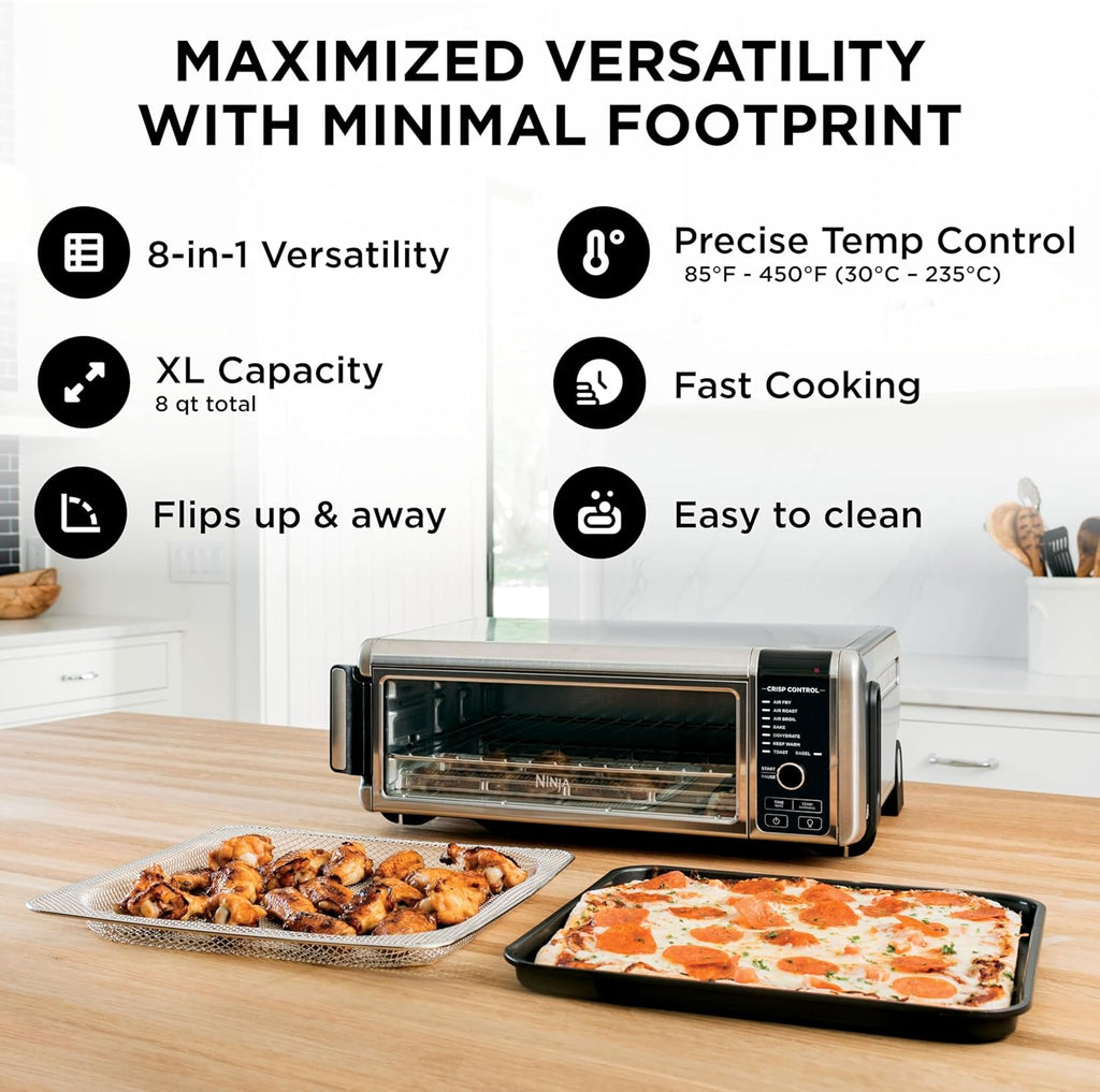 Ninja Digital Air Fry Countertop Oven, 8-in-1, XL, Silver, SP101 | Air fry, air roast, broil, bake, toast, bagel, dehydrate, keep warm, 1800W, Flip up & away