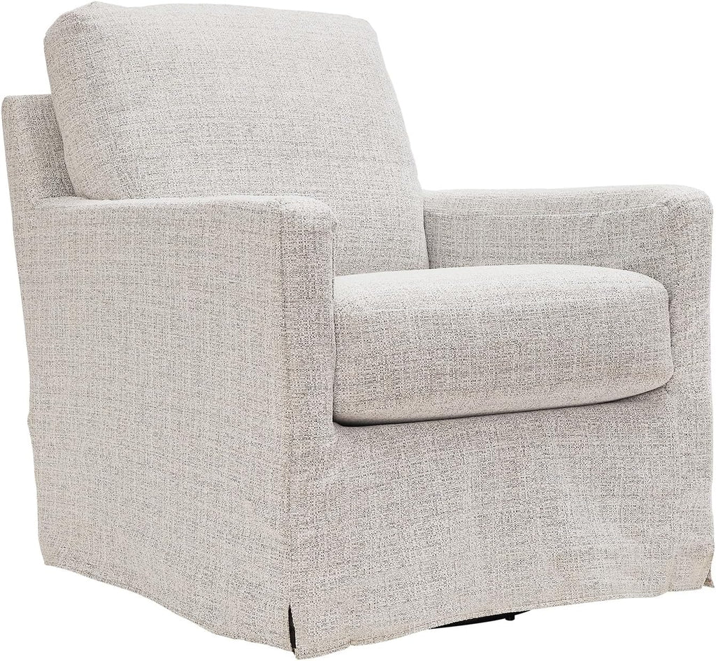 Signature Design by Ashley Nenana Swivel Glider Accent Chair, Stone Beige | Next-Gen Nuvella fabric, Machine-washable covers, 360-degree metal swivel base with gentle gliding motion
