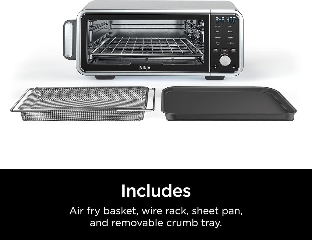 Ninja Digital Air Fry Pro Countertop Oven, 8-in-1, XL, Silver, SP201 | Extended height, Flip up & away, Air fry, roast, bake, broil, toast, dehydrate, 1800W