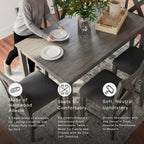 Signature Design by Ashley Caitbrook Counter Height Dining Table Set for 6 | Hardwood solids, Acacia veneer and MDF substrate table, 6 upholstered space-saving stools, Antiqued gray wash finish