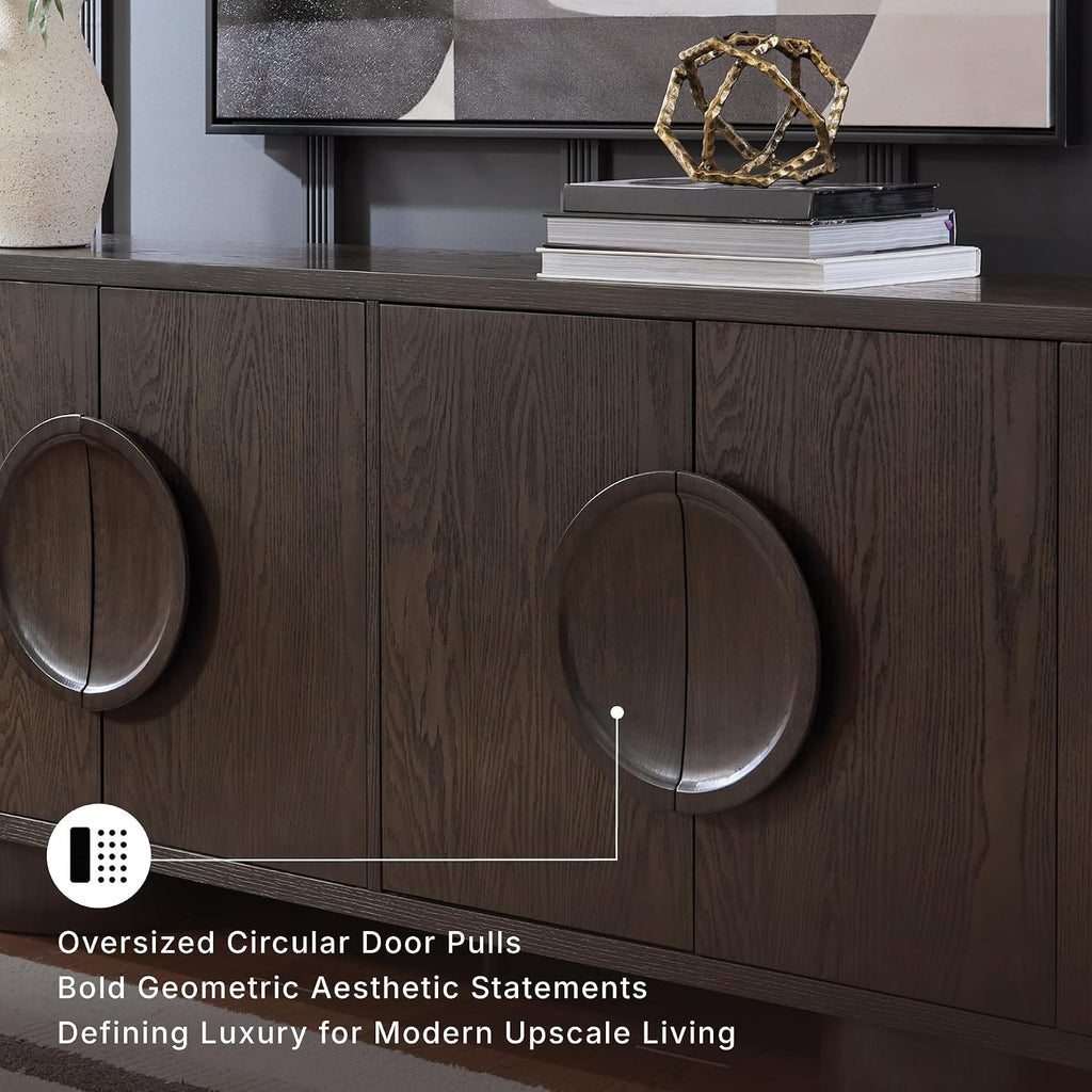Signature Design by Ashley Accent Cabinet, 72" Dark Brown Credenza, Veeda | Premium oak veneer construction, 72-inch TV stand, Media console with cord management, Contemporary 4-door sideboard