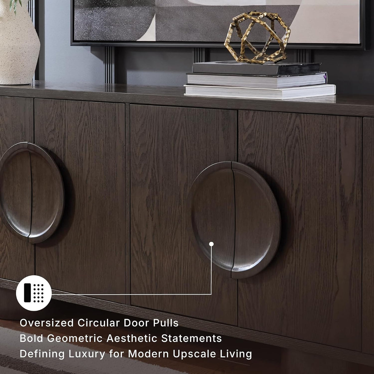 Signature Design by Ashley Accent Cabinet, 72" Dark Brown Credenza, Veeda | Premium oak veneer construction, 72-inch TV stand, Media console with cord management, Contemporary 4-door sideboard