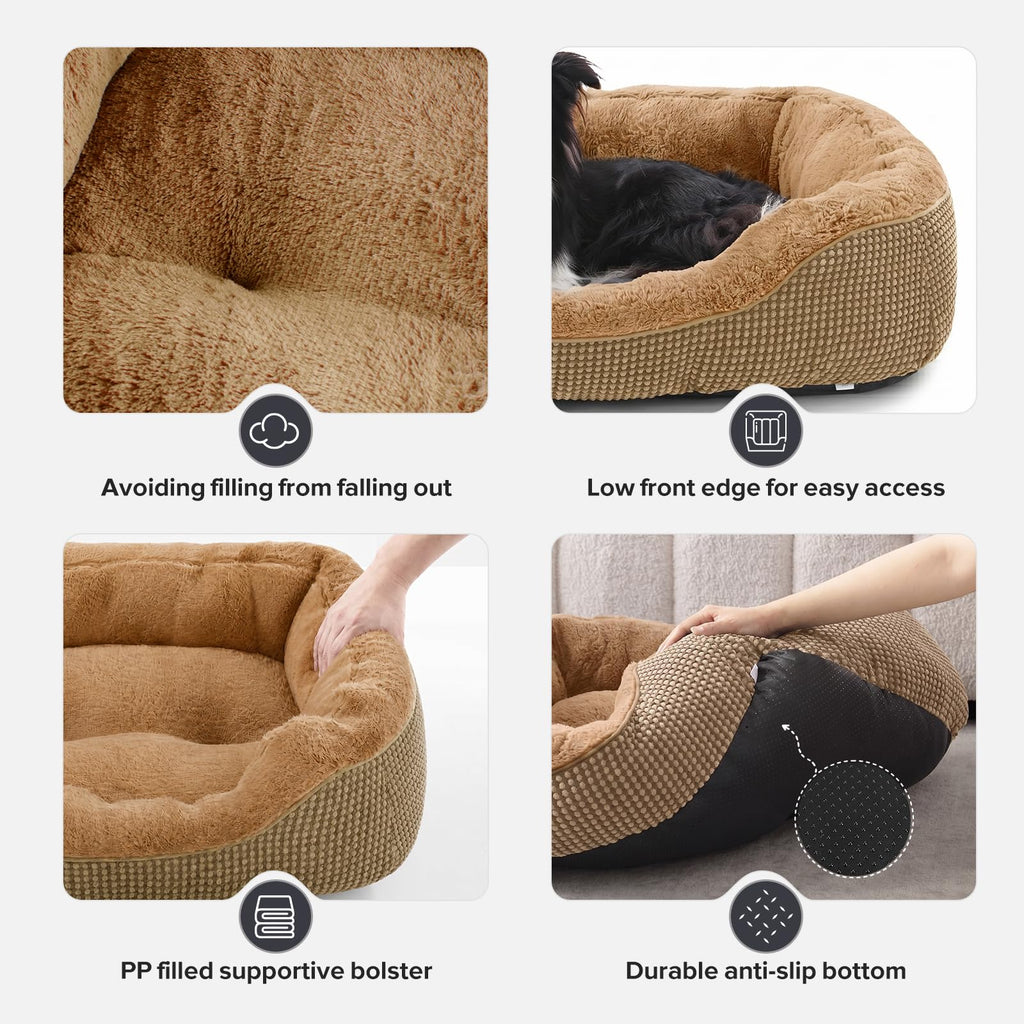 INVENHO Medium Dog Beds for Medium Dogs Washable, Rectangle Dog Bed Medium Size Dog, Orthopedic Dog Bed, Warming Soft Calming Sleeping Puppy Bed Durable Pet Bed with Anti-Slip Bottom M(30"x24"x9")