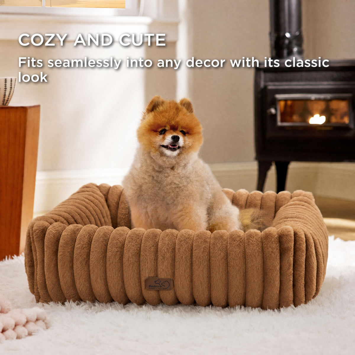 Bedsure ComfyFleece® Cute Dog Beds Large Sized Dog Washable，36in Cream