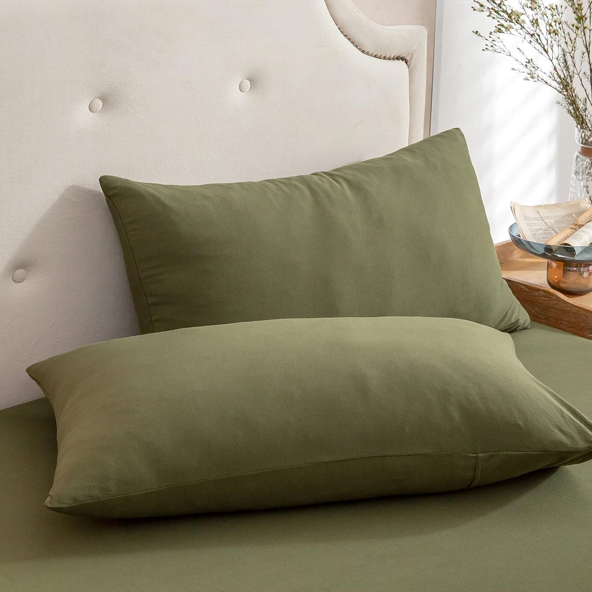 PURE ERA Jersey Knit Pillow Cases Solid Sage Green Standard