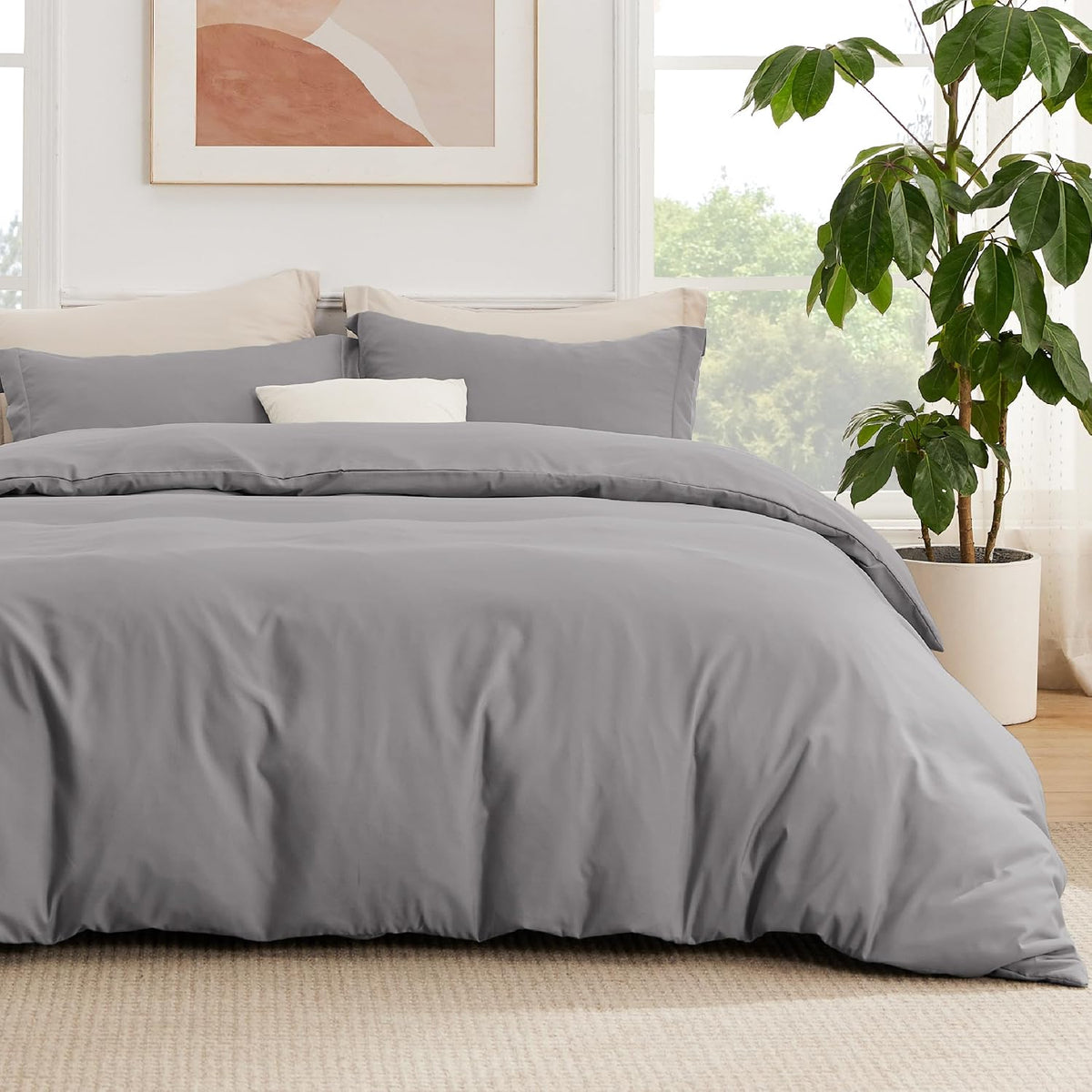 Bedsure Duvet Cover Queen Size, 3Pcs Soft Double Brushed Bedding Set, White