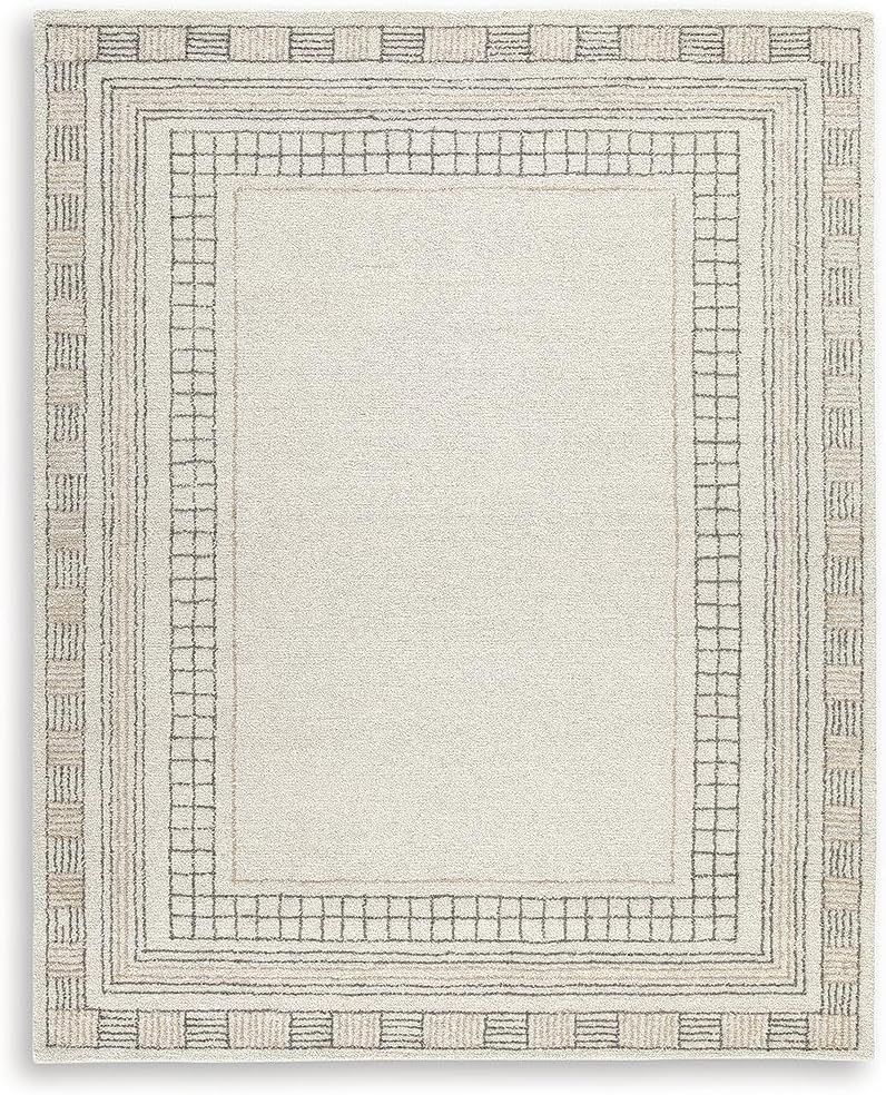 Signature Design by Ashley 8x10 Hand Tufted Wool and Jute Rug, Taupe | Premium 96% wool area rug, 4% jute blend with 10 mm pile, Bordered transitional style for living rooms, Idaman Series