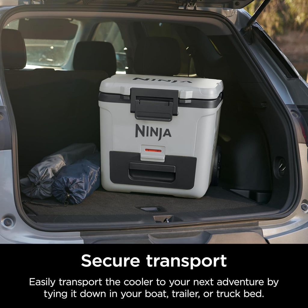 Ninja FrostVault 30qt Cooler with Wheels, Dry Storage Drawer, Cloud White | Ninja FrostVault's 30-qt capacity holds 48 cans, keeps food cool & dry, and rolls easily on all-terrain wheels
