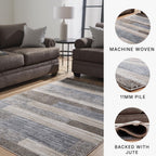 Signature Design by Ashley Sethburn Striped Area Rug 5x7, Cream/Gray | Machine-woven 100% polypropylene, Natural jute backing, Casual modern style, Indoor living spaces, Bedrooms