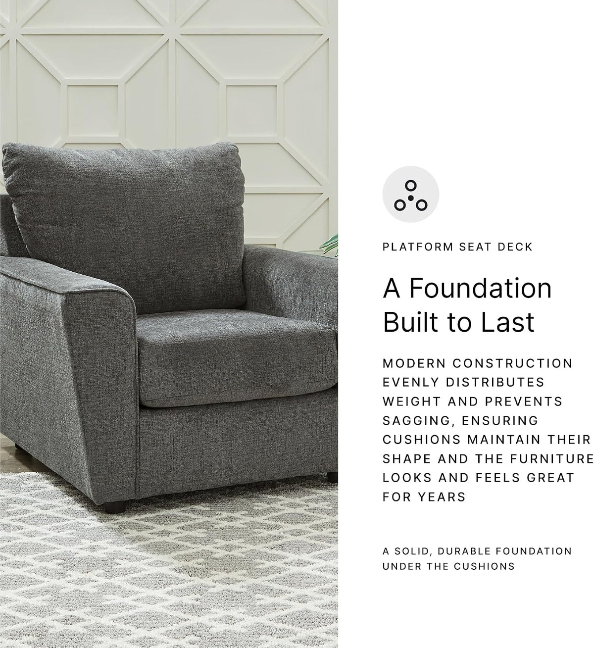 Signature Design by Ashley Stairatt Upholstered Accent Chair, Gravel Gray | 100% polyester fabric, Smooth platform foundation, 38 in width, Attached back and loose seat cushions, Flared arms
