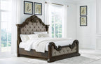 Signature Design by Ashley Maylee King Size Bed Frame and Headboard, Brown | Traditional panel bed, High 83-inch headboard, Brown button-tufted upholstery, Master bedroom statement piece