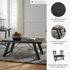 Signature Design by Ashley Farmhouse 3-Piece Table Set, Black Wash | Acacia veneers wood and engineered wood, Distressed black wash finish, Casual farmhouse style, Indoor use, Noorbrook Series
