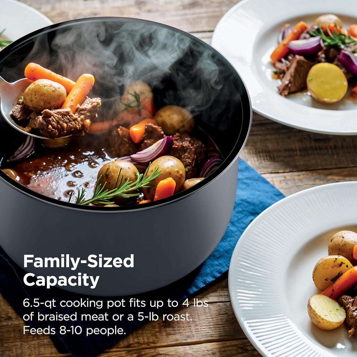 Ninja® HyperHeat™ 9-in-1 Pressure Cooker, 6.5-qt, Stone Purple, PC201SP | Cooks 2X faster, Sear, Sauté, Slow Cook, Steam & Sous Vide, 1200W, PFAS-free pot, removable SimpliServe™ pot for easy serving