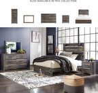 Signature Design by Ashley Drystan Rustic King Size Bed Frame with LED | Rustic brown and gray replicated wood grain with teal accents, Durable engineered wood, Adjustable base compatible