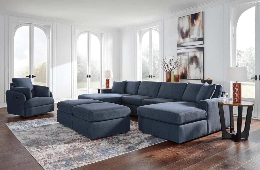 Signature Design by Ashley Modmax Oversized Square Accent Ottoman, Ink Blue | Stain-resistant Next-Gen Nuvella performance fabric, 32 in square footprint, Fits modular sectionals, No assembly required