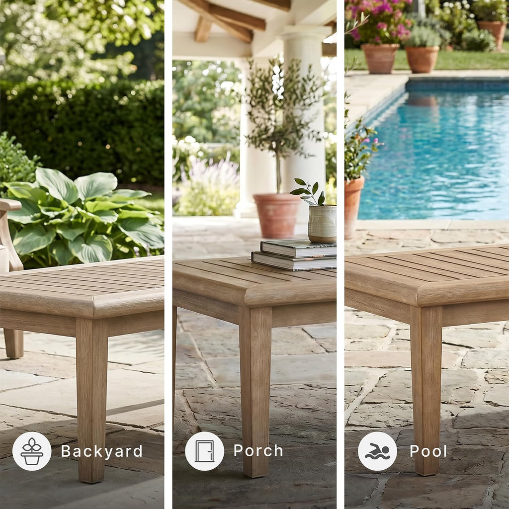 Signature Design by Ashley Wood Outdoor Coffee Table, Grayish Brown | Weather resistant eucalyptus wood, 5-step protective coating, Slatted top sheds rainwater, 50-in width, Gerianne Series