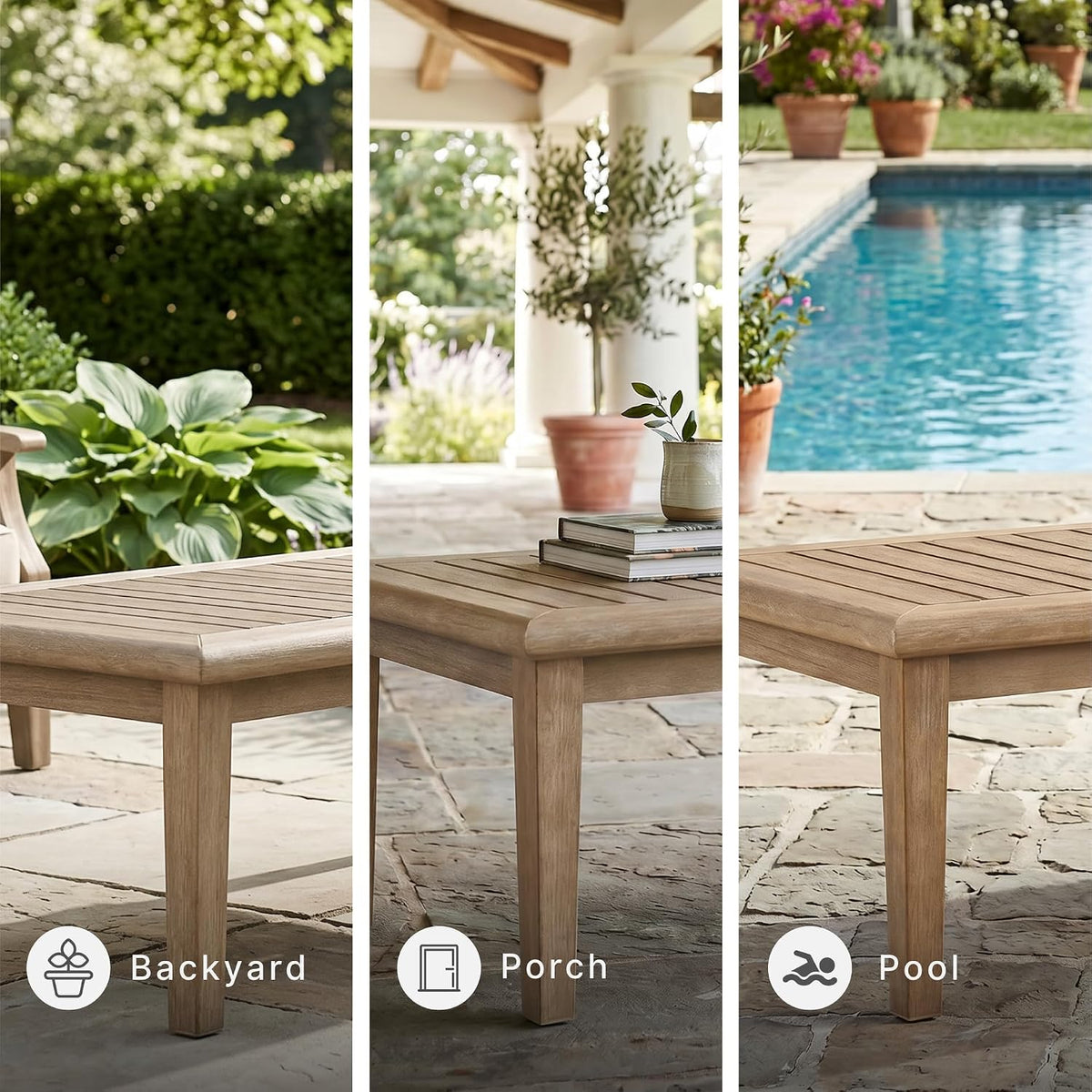 Signature Design by Ashley Wood Outdoor Coffee Table, Grayish Brown | Weather resistant eucalyptus wood, 5-step protective coating, Slatted top sheds rainwater, 50-in width, Gerianne Series