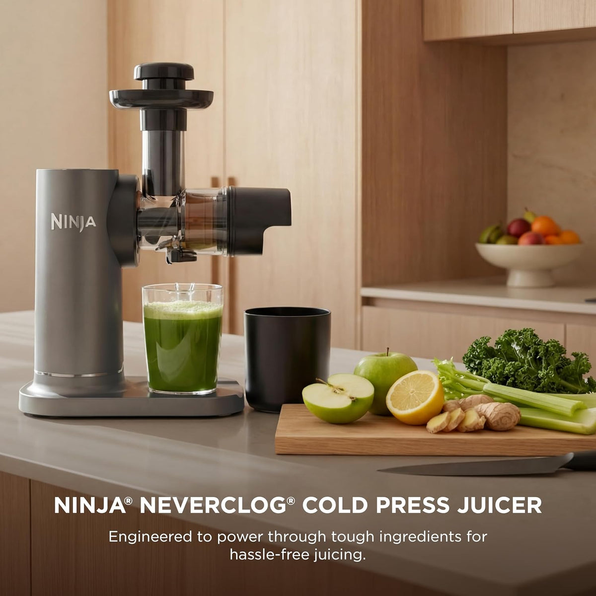 Ninja NeverClog Cold Press Juicer, 24oz Jug, 36oz Pulp, Charcoal, JC151 | 150W high-torque auger juices fibrous fruits & veggies. Total Pulp Control, 2 one-touch programs. Dishwasher safe.