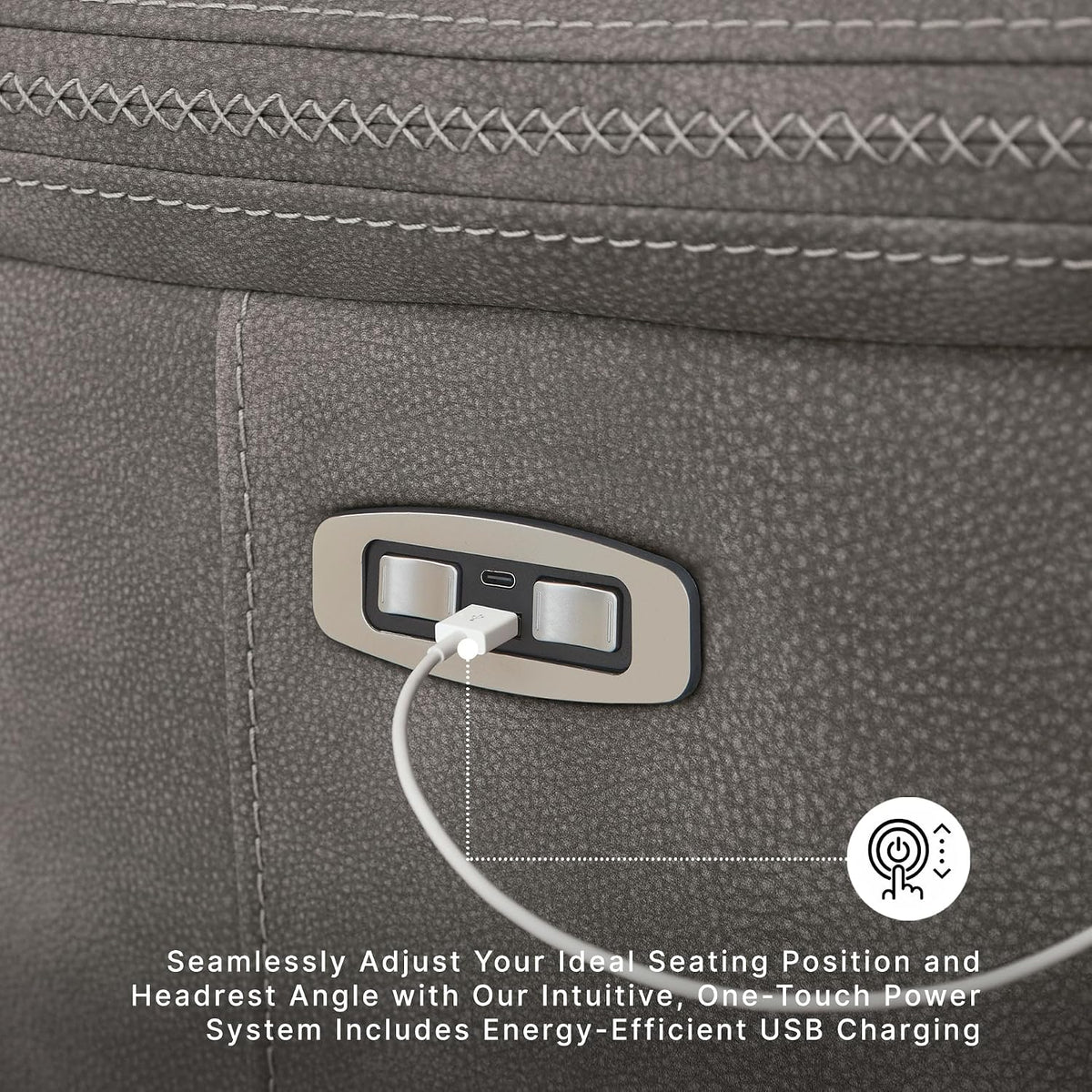 Signature Design by Ashley Power Recliner Sofa, Faux Leather Couch, Slate | Zero-draw USB charging, 6.5-in wall gap, Microfiber, Next-Gen easy to clean water resistant performance fabric