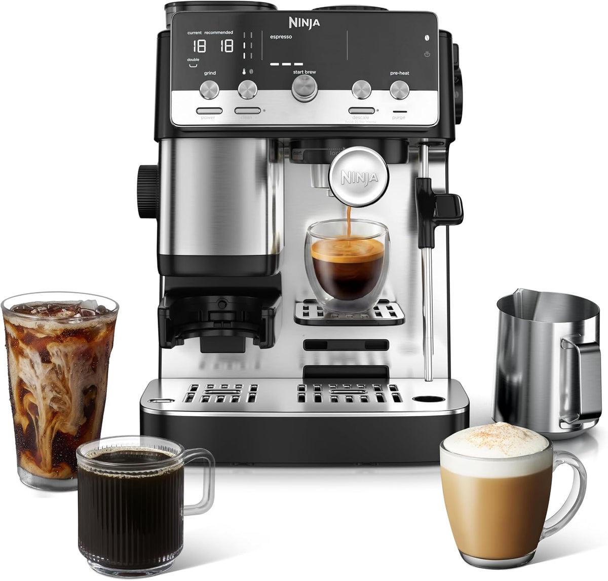 Ninja Luxe Café Mini, Espresso Machine & Drip Coffee, Stainless, ES301 | Built-in Burr Grinder, Precision Scale & Manual Steam Wand, Lattes, Cappuccinos & More