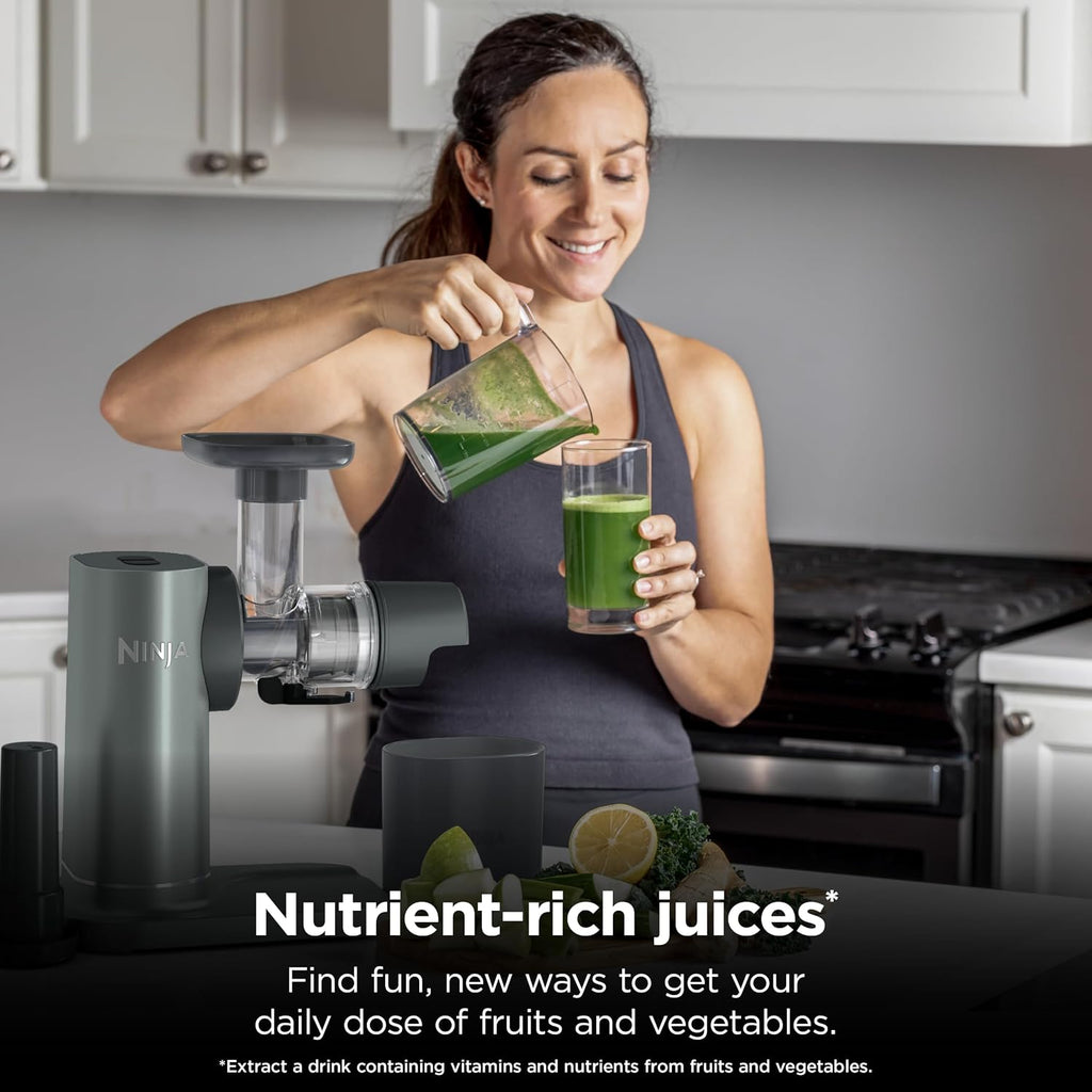 Ninja NeverClog 3-in-1 Juicer, Slicer & Shredder, 32oz Vessel, JC152 | NeverClog auger juices non-stop, plus slicing & shredding attachments. Total Pulp Control, 32-oz vessel, dishwasher safe