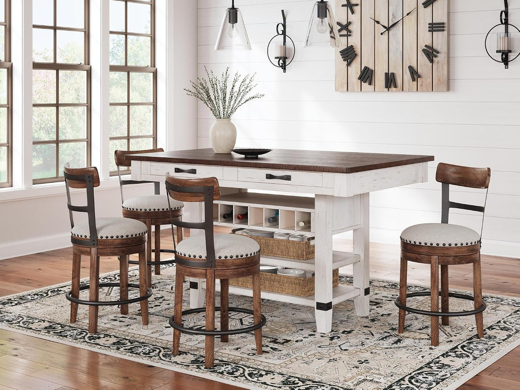 Signature Design by Ashley Valebeck Counter Height Bar Stool, Brown | Rustic-industrial wood and metal stool, Cushioned comfort, Tailored nailhead trim, Smooth 360-degree swivel