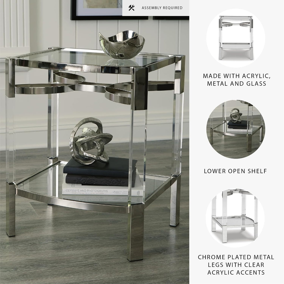 Signature Design by Ashley Chaseton Modern Glam Accent End Table, Silver Finish
