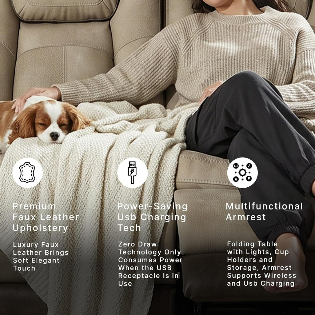 Signature Design by Ashley Next-Gen DuraPella Power Reclining Sofa, Sand | Zero gravity reclining couch, Water-repellent polyester and PU faux leather, Living room use, Medium plush foam