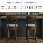 Signature Design by Ashley Valebeck Counter Height Bar Stool, Brown | Rustic-industrial wood and metal stool, Cushioned comfort, Tailored nailhead trim, Smooth 360-degree swivel