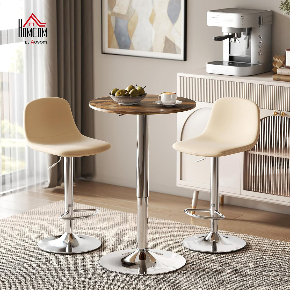 HOMCOM Round Bar Table 360 Degree Swivel Adjustable Height Rustic Brown