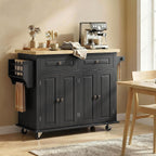HOMCOM Kitchen Island on Wheels, Rubberwood Top, Spice Rack, Black