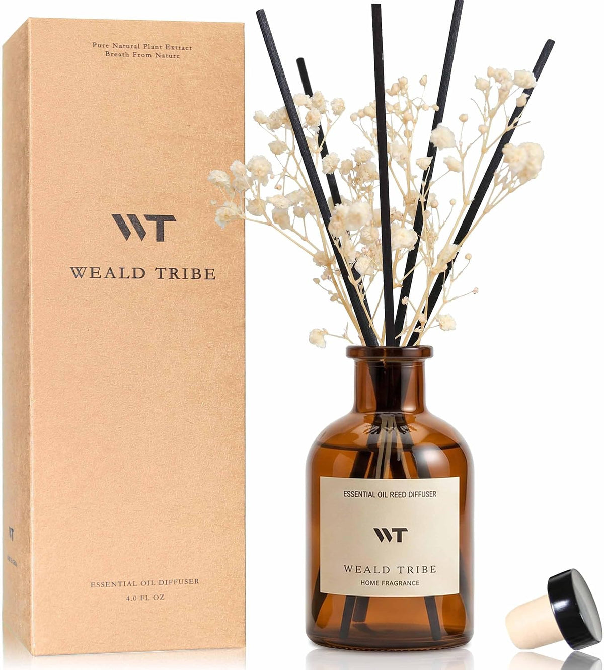WEALD TRIBE Flower Reed Diffuser Set Eucalyptus & Lavender Scent for Room Bathroom Accessories Shelf Decor & Air Fresheners, Sticks Defusers with 4.0 fl oz Home Fragrance Oils, Office Gift