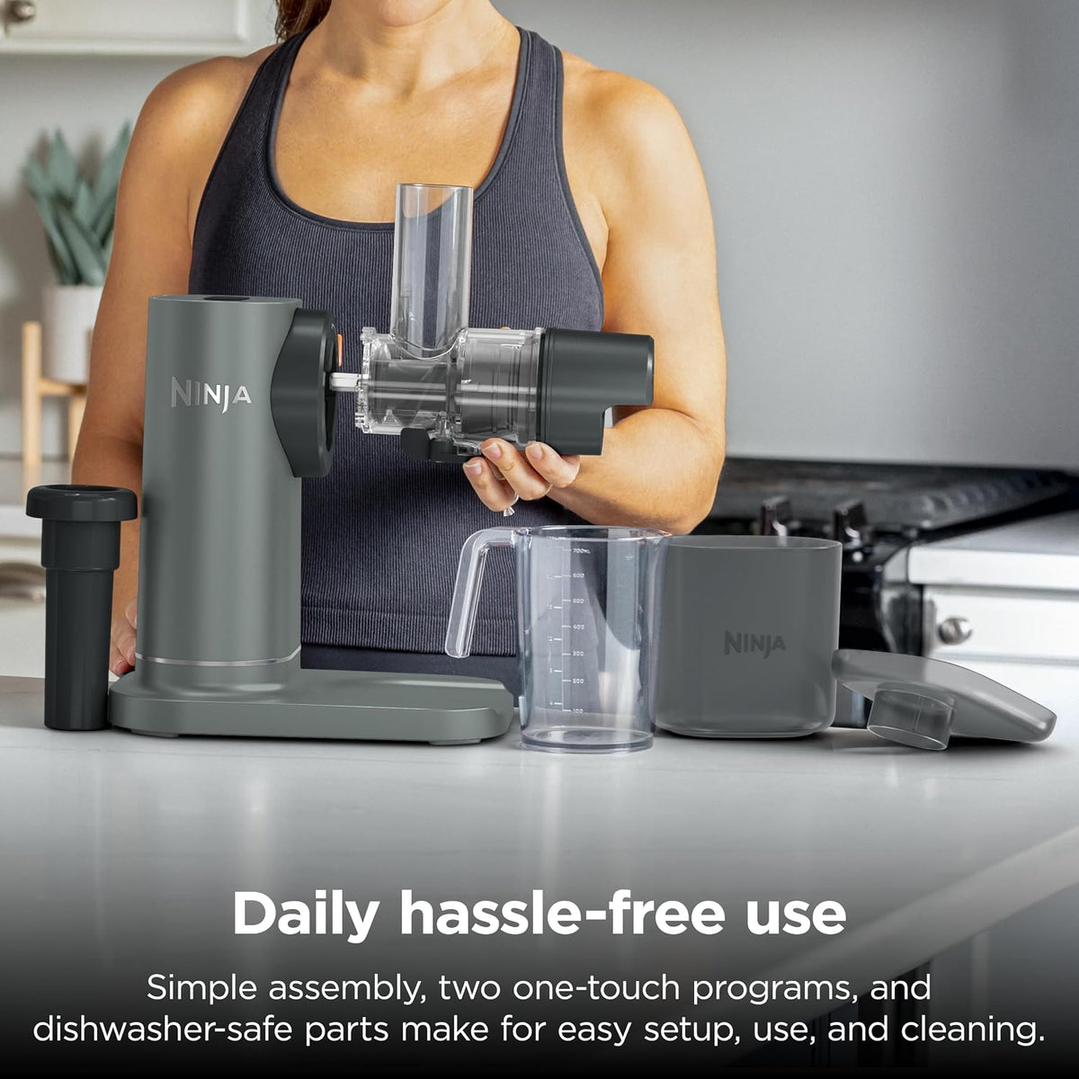 Ninja NeverClog 3-in-1 Juicer, Slicer & Shredder, 32oz Vessel, JC152 | NeverClog auger juices non-stop, plus slicing & shredding attachments. Total Pulp Control, 32-oz vessel, dishwasher safe